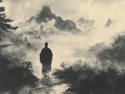 Hiker in Ancient Chinese Attire