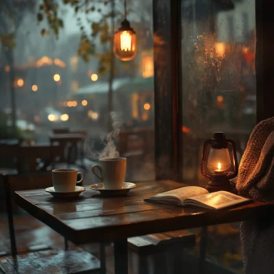 Cozy Café on a Rainy Evening