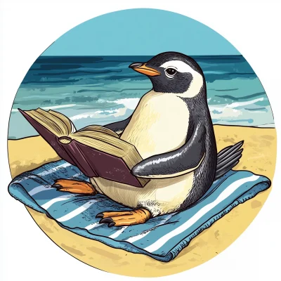 Penguin Reading at the Beach