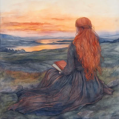 Jacobite Scottish Woman at Sunset