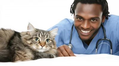 Caring Veterinarian with Cat