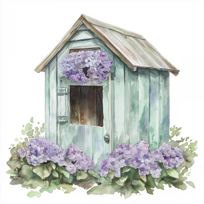 Vintage Chicken Coop Watercolour