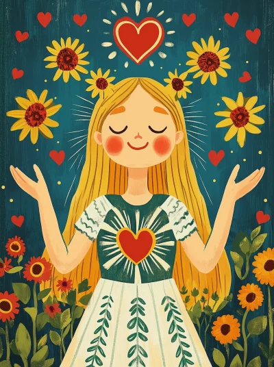 Joyful Girl Surrounded by Flowers