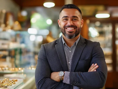 Satisfied Businessman in Elegant Shop