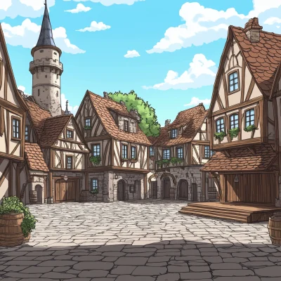 Medieval Town Square Scene