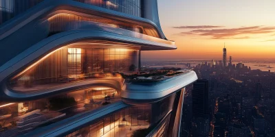 Futuristic Skyscraper at Sunset