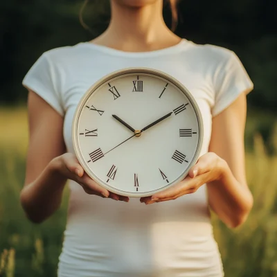 Woman Holding Clock Outdoors