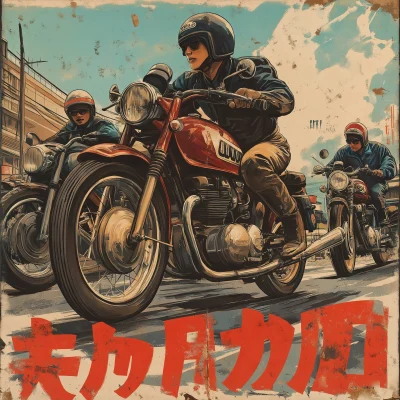 Vintage Japanese Motorcycle BBQ Poster