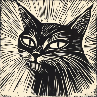 Woodcut Style Cat