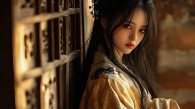 Elegant Chinese Girl with Silk Robe