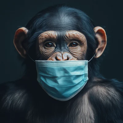 Chimpanzee Wearing a Mask