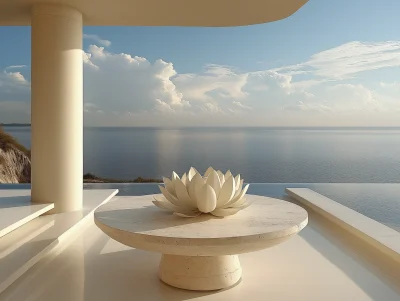 Minimalist Round Travertine Table