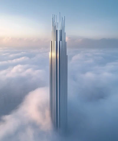 Futuristic Skyscraper in Clouds