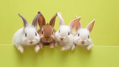 Five Bunnies in a Vibrant Room