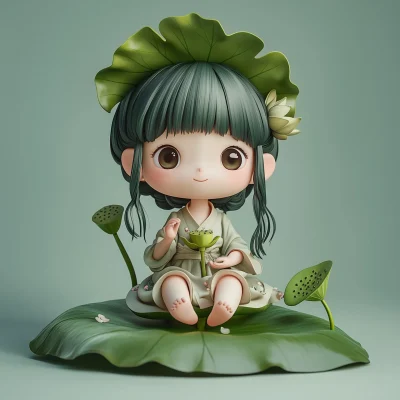 Cute Chibi Girl on Lotus Leaf