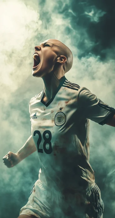 Bald Female Soccer Player Celebrating