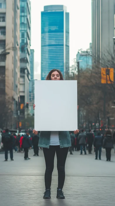 Young Person with Blank Sign