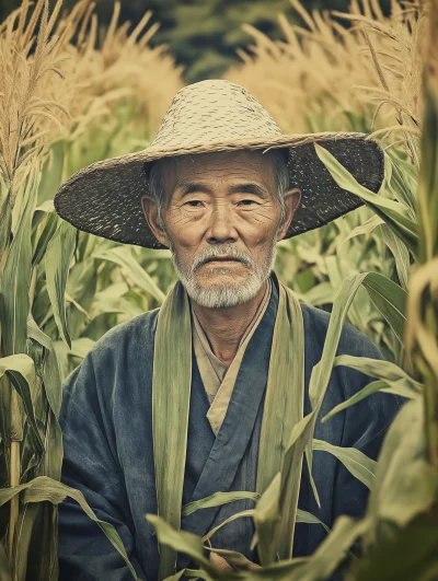 Old Farmer in Corn Field