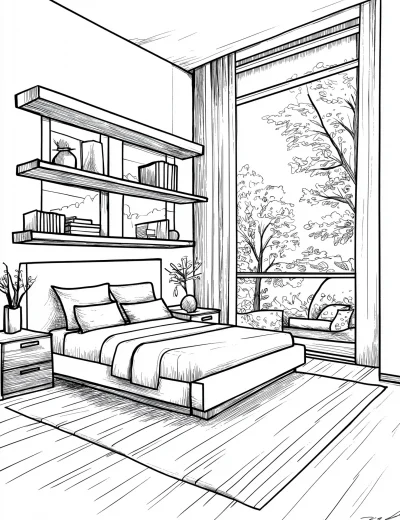 Modern Traditional Bedroom Coloring Page