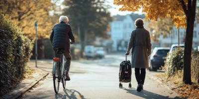 Elderly Woman with Shopping Trolley