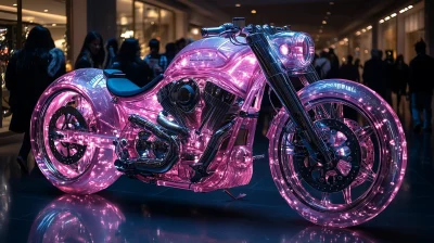 Glowing Pink Motorcycle in Mall