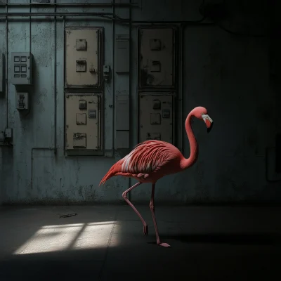 Flamingo in an Old Warehouse