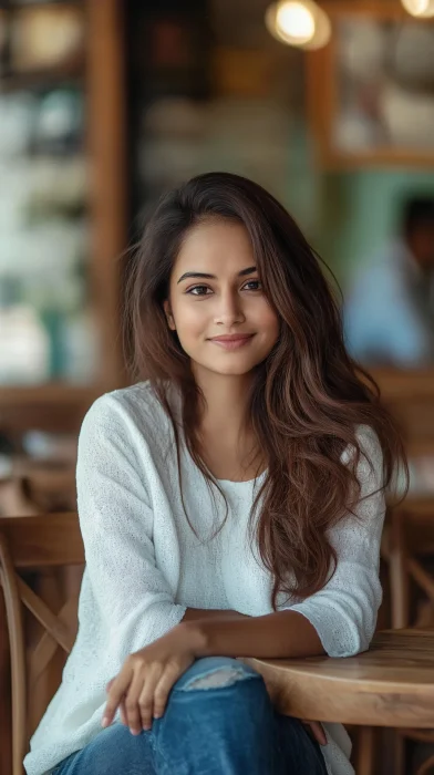 South Indian Woman at Cafe