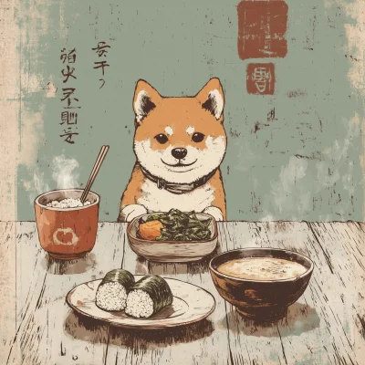 Vintage Shiba Inu Dining