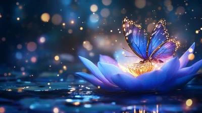 Glowing Lotus and Butterfly