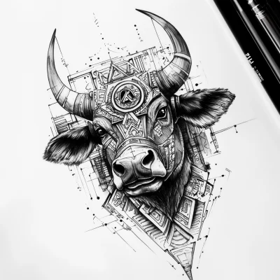 Geometrical Aztec Bull Sketch