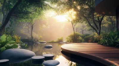 Tranquil Zen Garden at Sunrise