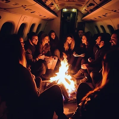 Cozy Bonfire in a Plane Cabin