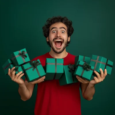 Happy Young Man with Gifts