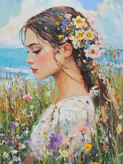 Portrait of a Woman with Wild Flowers