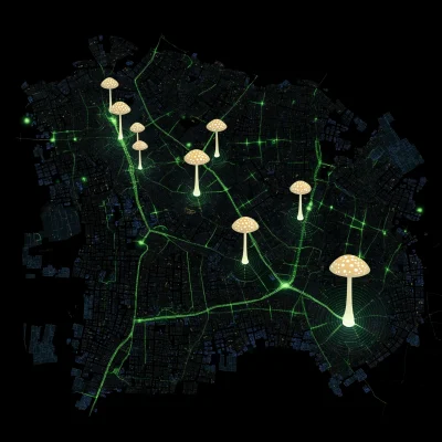 Minimalistic City Map with Mushrooms