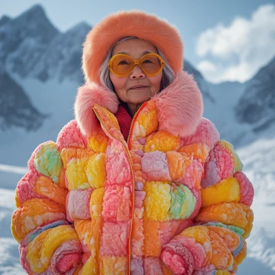 Elderly Inuit Woman in Candy Jacket