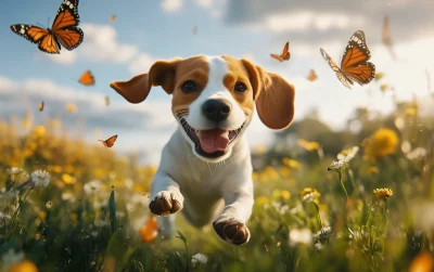 Playful Beagle in Meadow