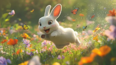 Joyful Bunny in a Flower Field