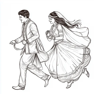 Running Indian Bride and Groom