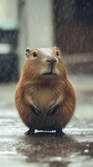 Capybara Playing in the Rain