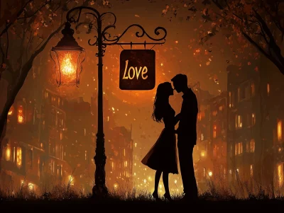 Couple Silhouette with Love Inscription