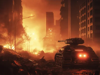 Lone Military Robot in Apocalyptic City