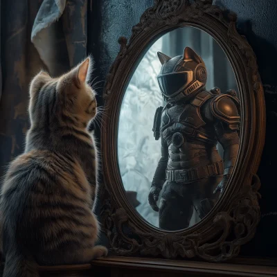 Cat in Front of Vintage Mirror