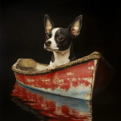 Hyperrealistic Dog in a Boat