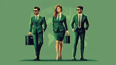 Business Professionals in Green Suits