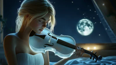 Glass Violin in Moonlit Attic