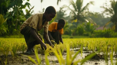 Young Senegalese Boys Cultivating Rice