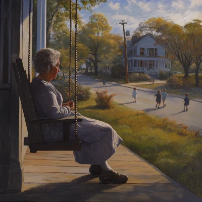 Elderly Lady on a Porch Swing