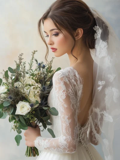 European Bride with Bouquet