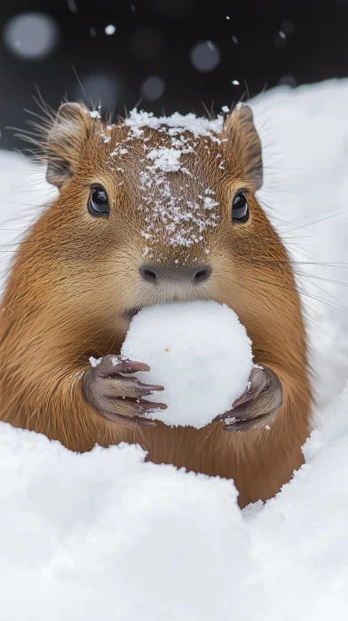 Baby Capybara in Snow